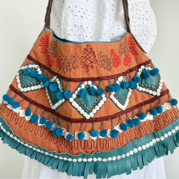 Jamin Puech Boho Shoulder Bag in Orange and Blue Beaded & Embroidered - Picture 3 of 7